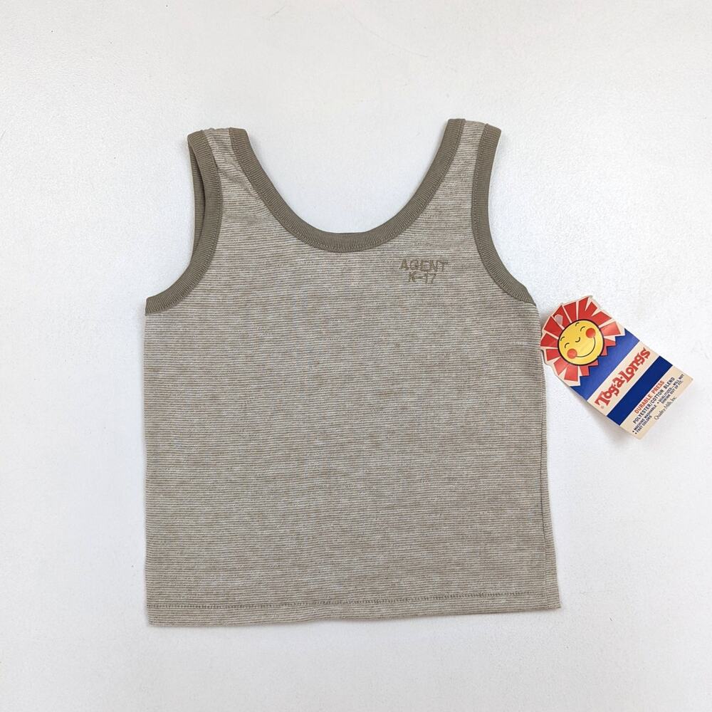 Vintage Tog-A-Longs Tank Top Boys Sz 2-3T Retro Beige Tan Ringer Basic Casual